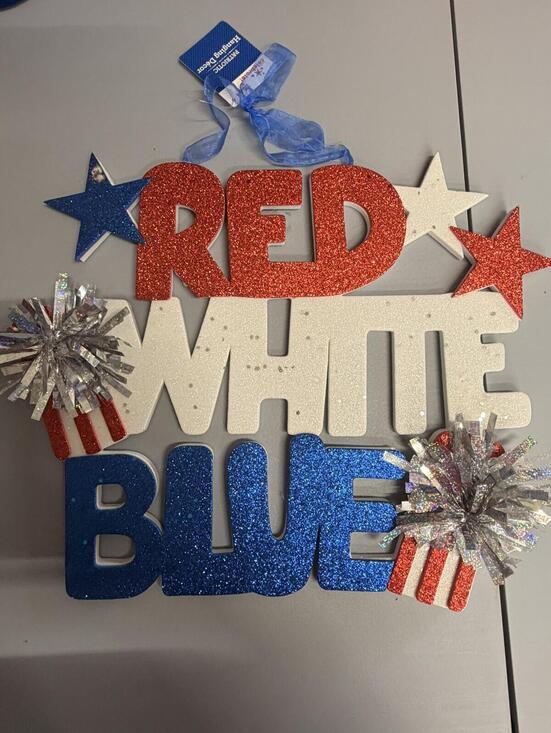 Other - Patriotic RED WHITE BLUE Glitter Hanging Decor Wall Sign